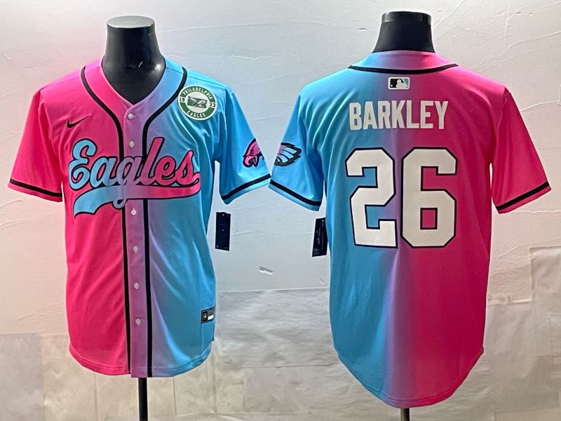 Men 2025 Philadelphia Eagles #26 Barkley Blue pink Nike Limited NFL Jersey style 08
